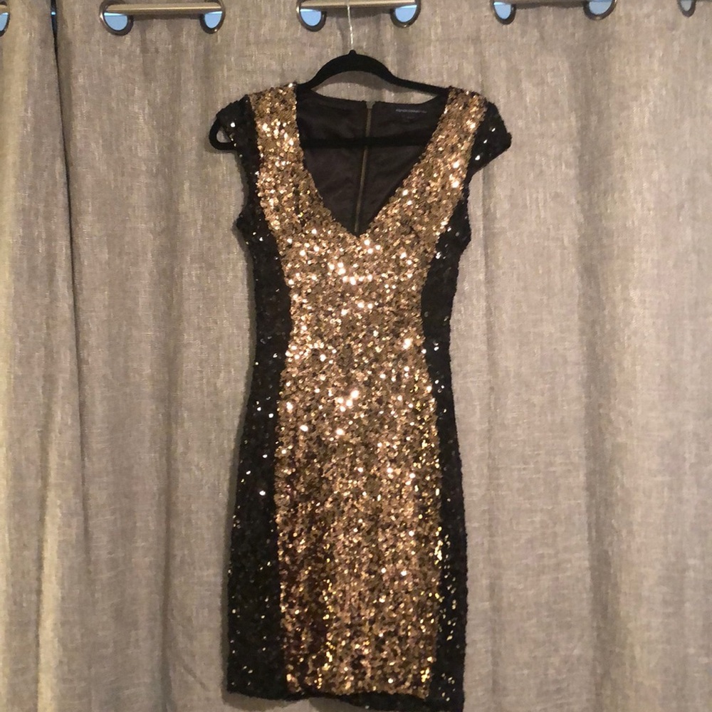 French Connection Gold & Black Sequin Dress